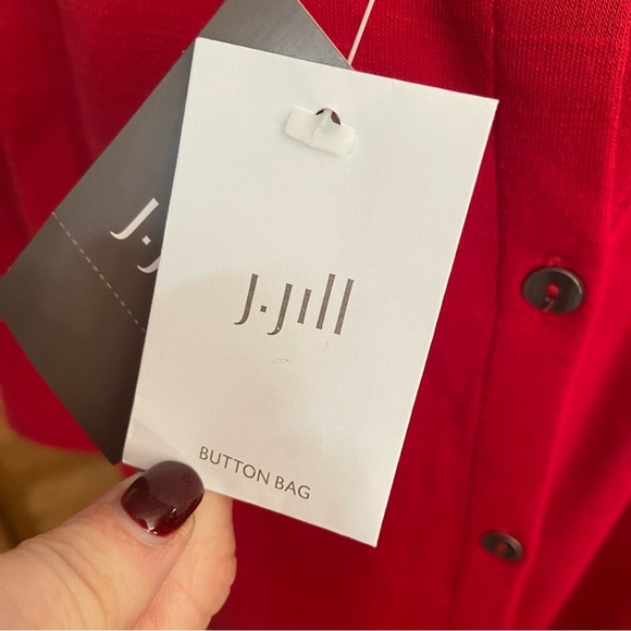 J Jill Sangria Red Slub Knit Layered Dress Size L Buttons Back Pockets Stretch - Picture 10 of 14